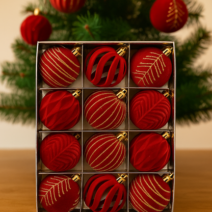 Boules de Noël scintillantes, set de 12 – Décoration élégante pour sapin
