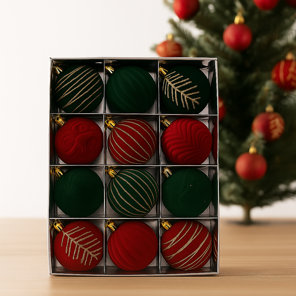Boules de Noël scintillantes, set de 12 – Décoration élégante pour sapin