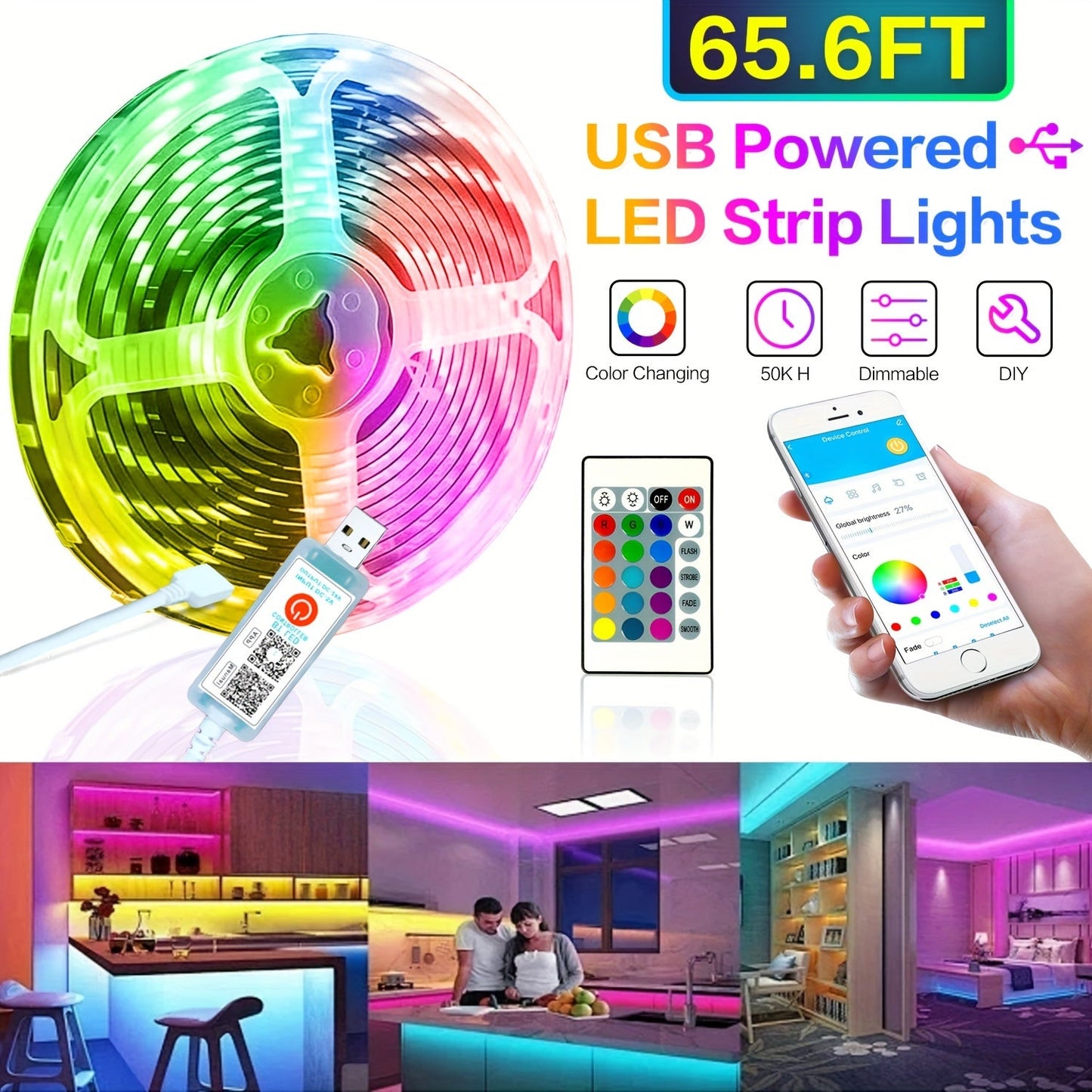 Bandeau LED Couleur Variable avec Contrôle Téléphone