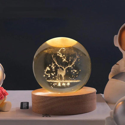 Lampe de Nuit en Bois avec Boule de Cristal