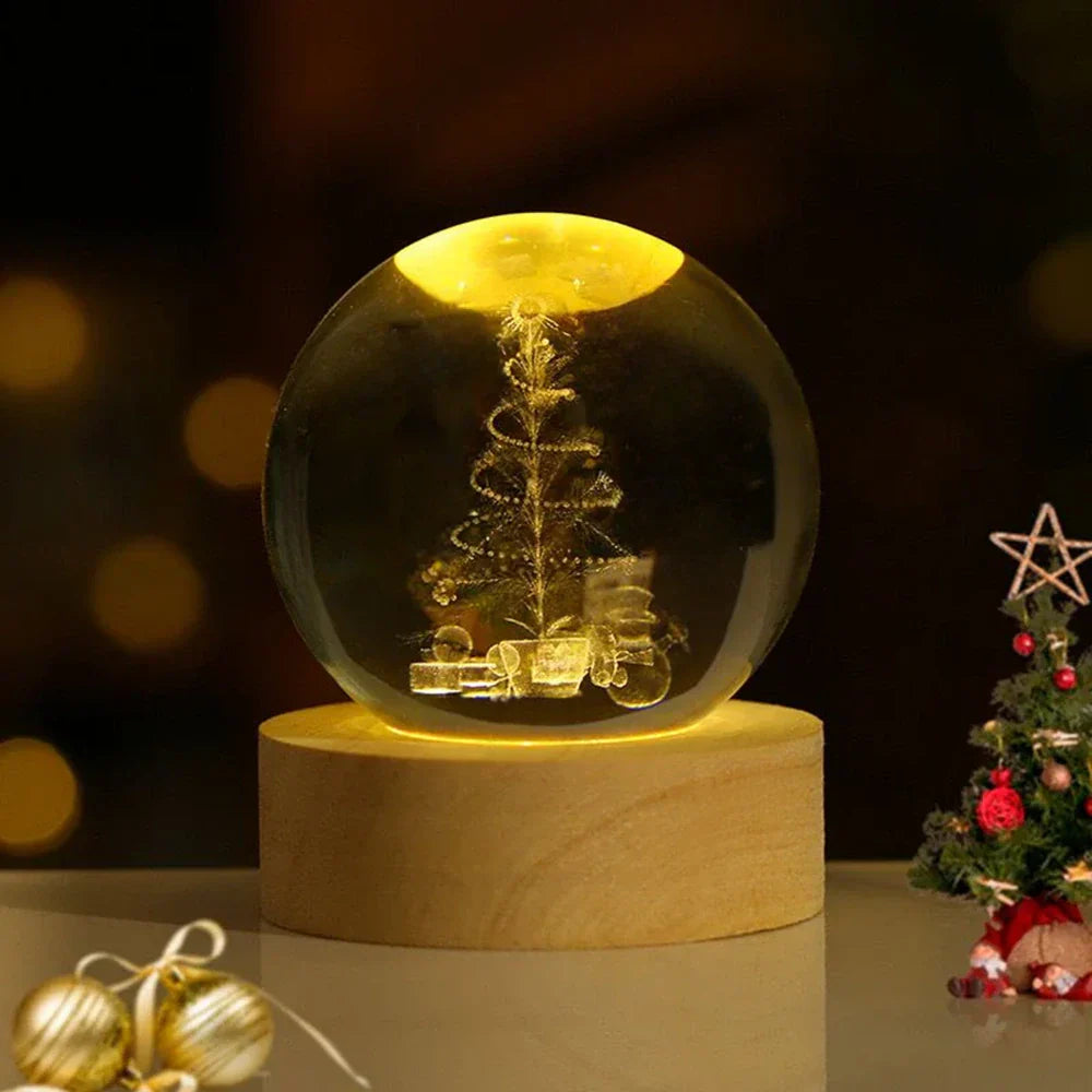 Lampe de Nuit en Bois avec Boule de Cristal