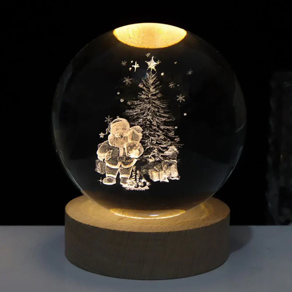 Lampe de Nuit en Bois avec Boule de Cristal