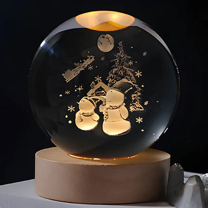 Lampe de Nuit en Bois avec Boule de Cristal