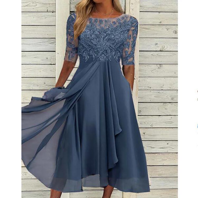 Robe Été en Soie avec Manches Dentelles