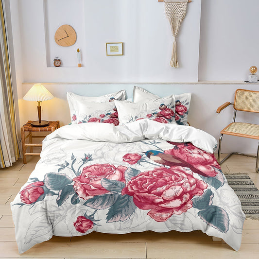 Linge de Lit Fleur Délicat avec Motifs d'Oiseaux - Foivo