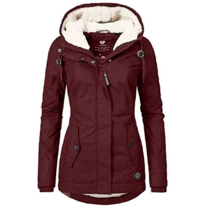 Manteau d'hiver féminin chaud et élégant avec capuche