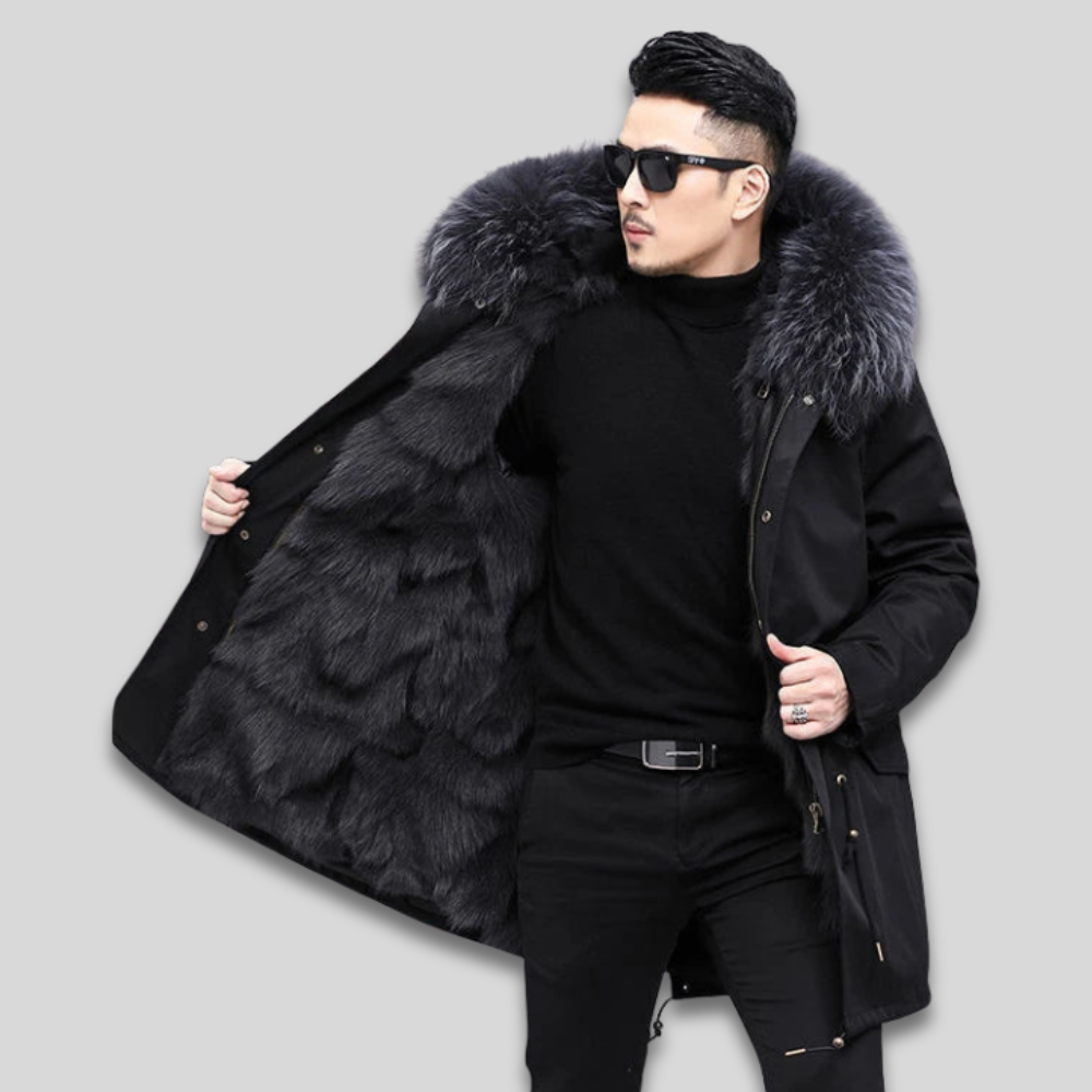 Doudoune Hiver Homme Fourrure Synthétique Doublée Capuche