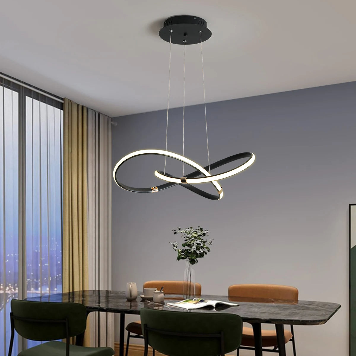 Lustre LED Raffiné Noir Or - Suspension Chic pour Intérieur