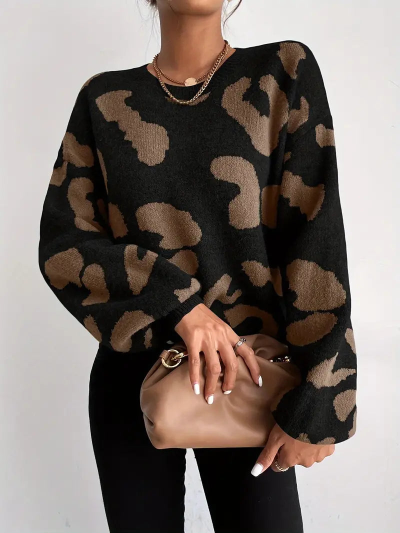 Hana - Pull Col Rond Motif Léopard Féminin - BlxckFR