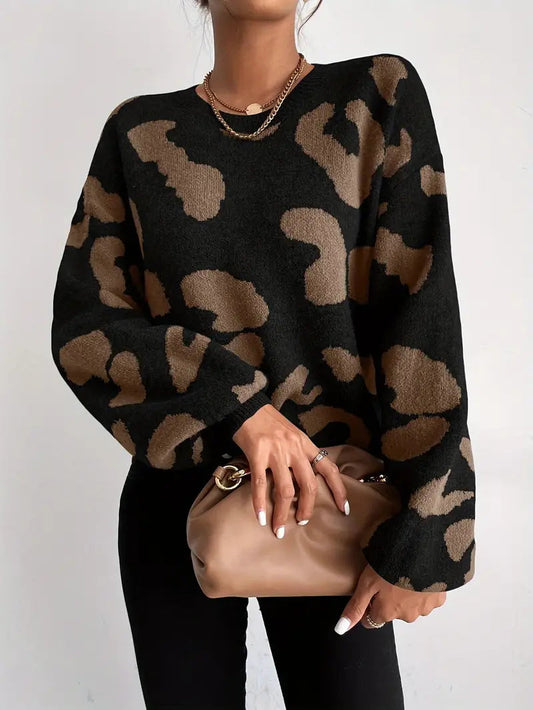 Hana - Pull Col Rond Motif Léopard Féminin - BlxckFR