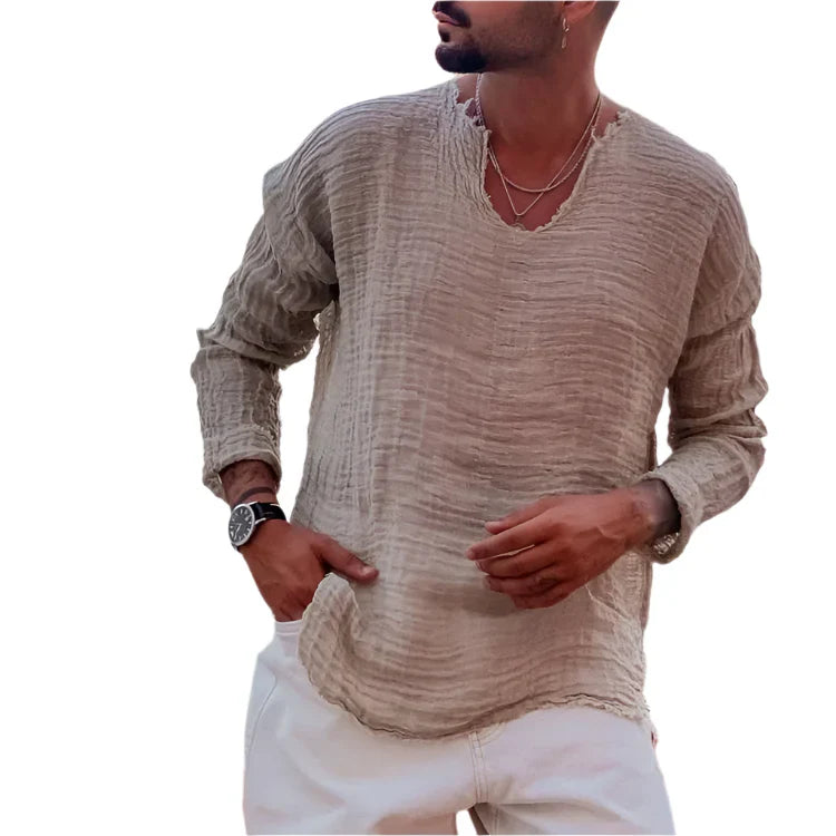 Chemise d'Été Légère pour Hommes avec Découpe en V