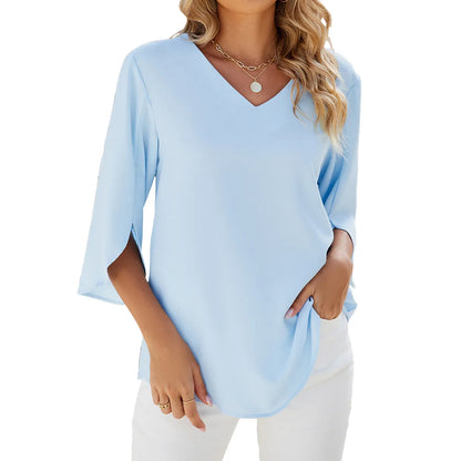 Pull Élégant à Manches Longues Col en V Femme - BlxckFR