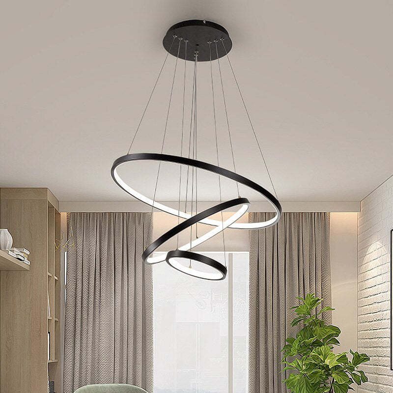 Luminaire Suspendu Élégant 3 Anneaux LED Réglable à Distance