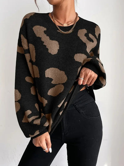 Hana - Pull Col Rond Motif Léopard Féminin