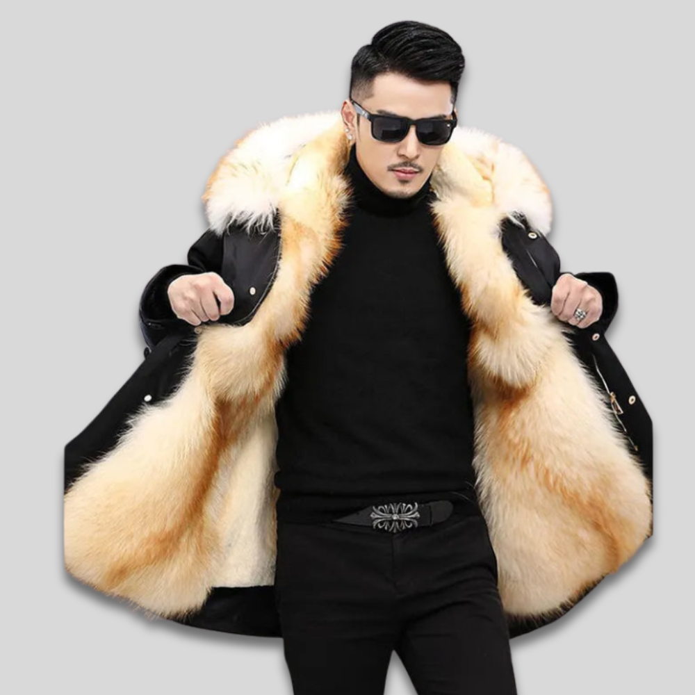 Doudoune Hiver Homme Fourrure Synthétique Doublée Capuche