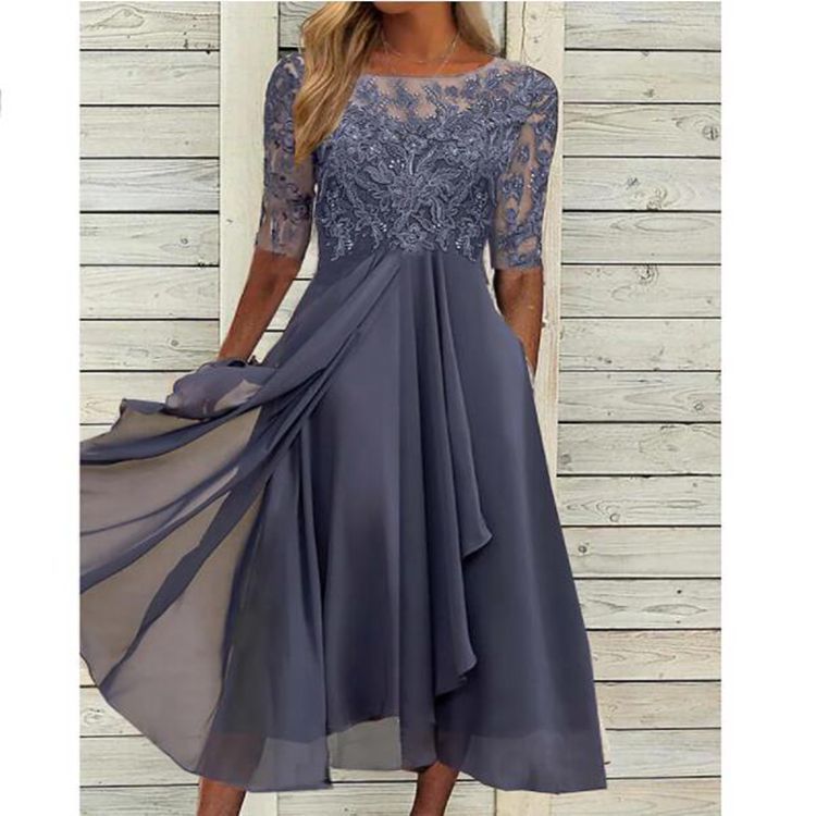 Robe Été en Soie avec Manches Dentelles