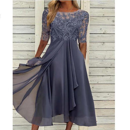Robe Été en Soie avec Manches Dentelles
