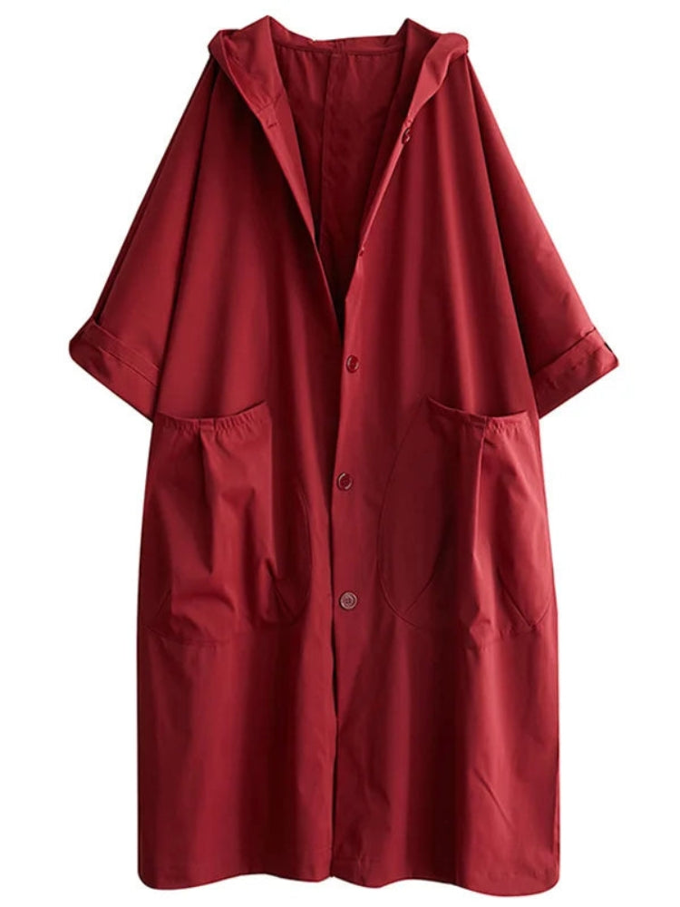 Manteau Élégant Femelle avec Capuche et Fermeture Boutons