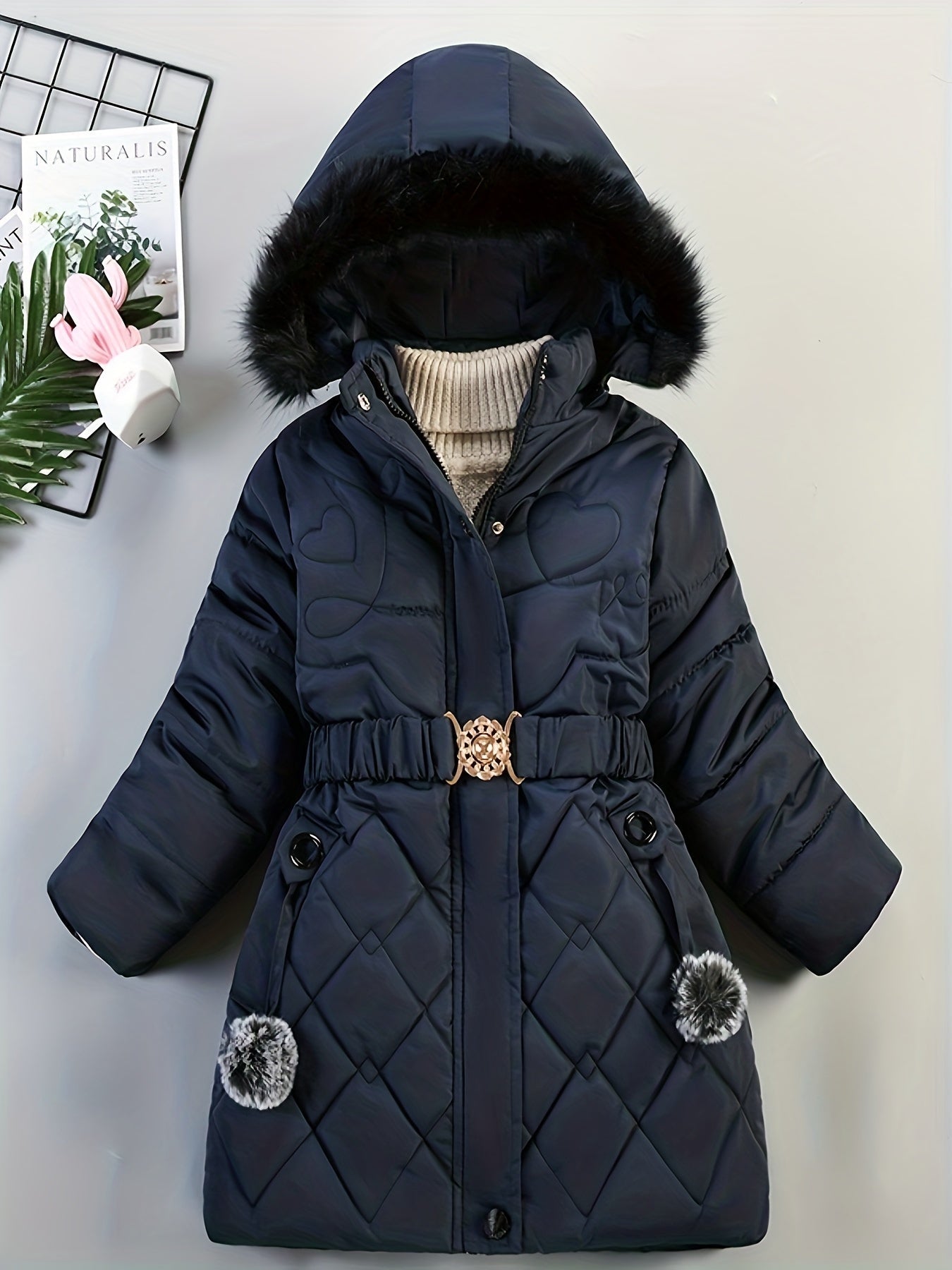 Manteau Enfant Fille Hiver Chaud avec Capuche Fourrure Synthétique