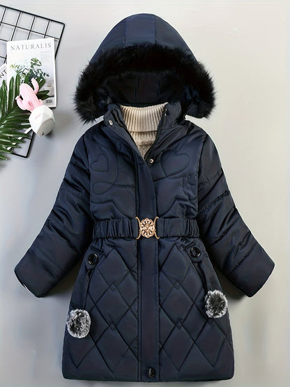Manteau Enfant Fille Hiver Chaud avec Capuche Fourrure Synthétique