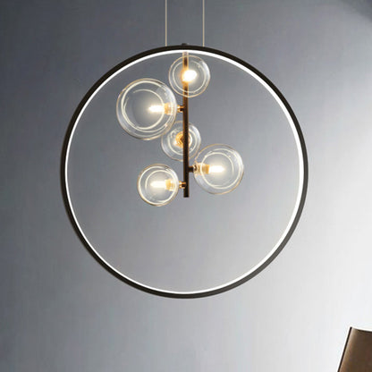 Lampe suspension métal rétro avec abat-jour verre