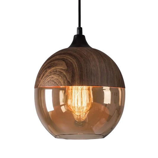 Lampe Suspendue Nordique en Bois et Verre Fumé - Foivo