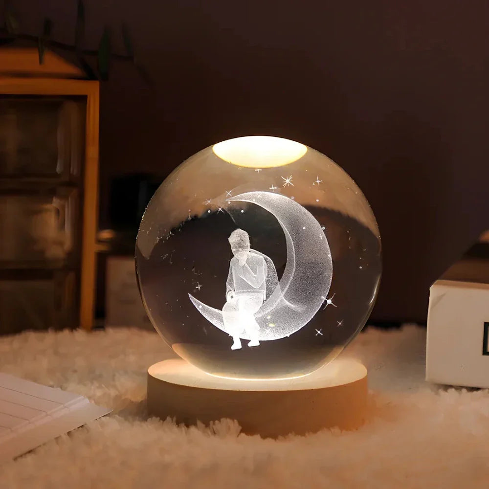 Lampe de Nuit en Bois avec Boule de Cristal