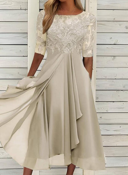 Robe Été en Soie avec Manches Dentelles