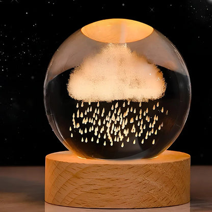 Lampe de Nuit en Bois avec Boule de Cristal