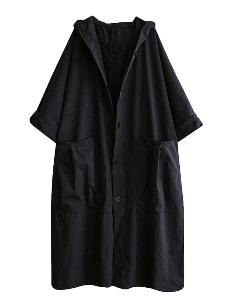 Manteau Élégant Femelle avec Capuche et Fermeture Boutons