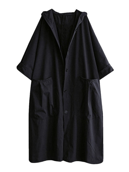 Manteau Élégant Femelle avec Capuche et Fermeture Boutons