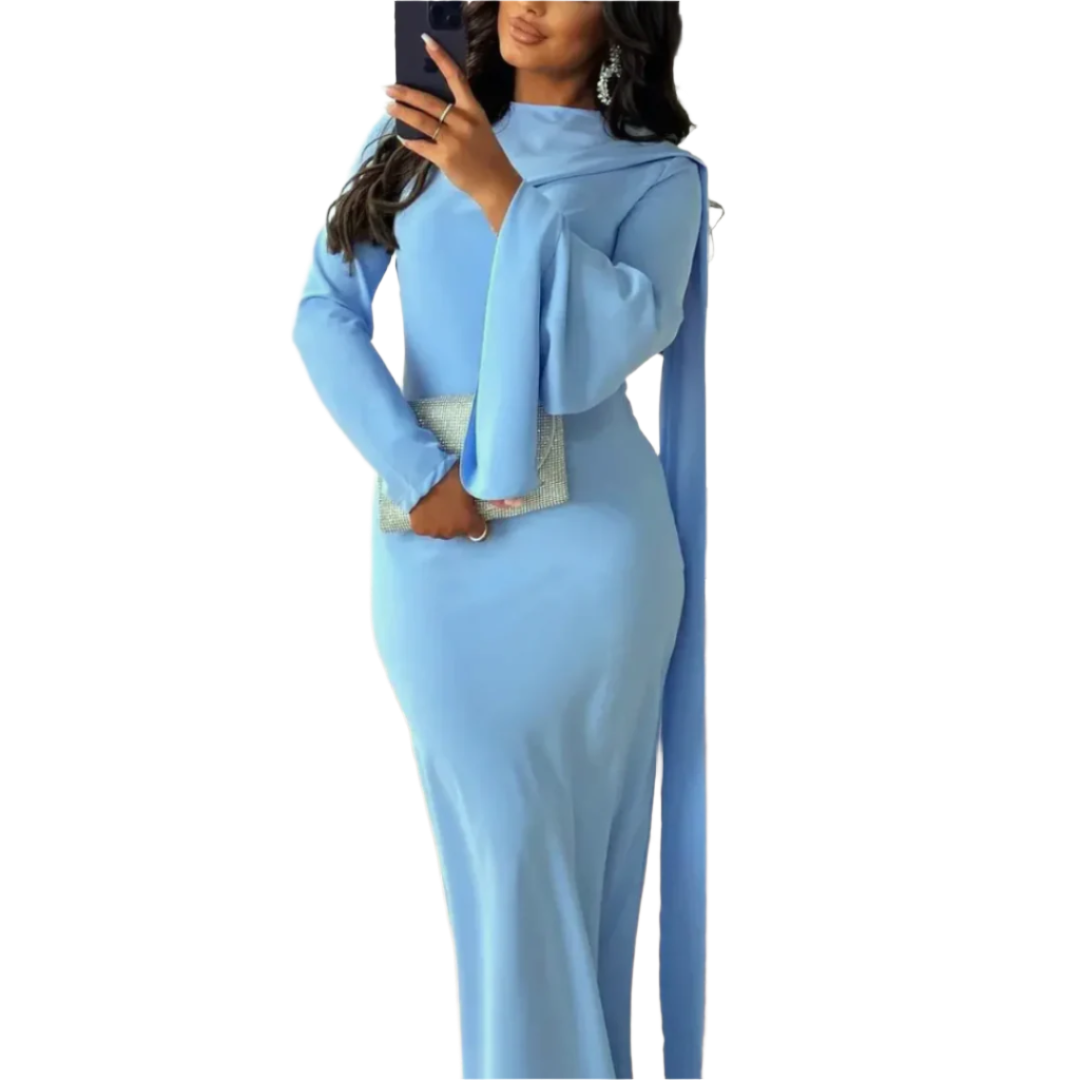 Robe Longue Élégante à Manches Bouffantes