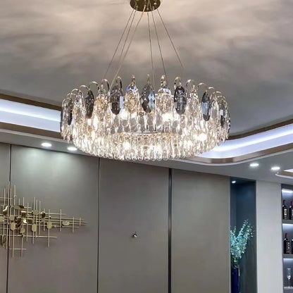 Lustre Cristal Luxe - Suspension LED Rose Or, Réglable, Tailles Variées