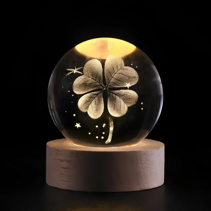 Lampe de Nuit en Bois avec Boule de Cristal
