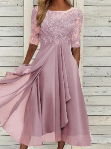 Robe Été en Soie avec Manches Dentelles