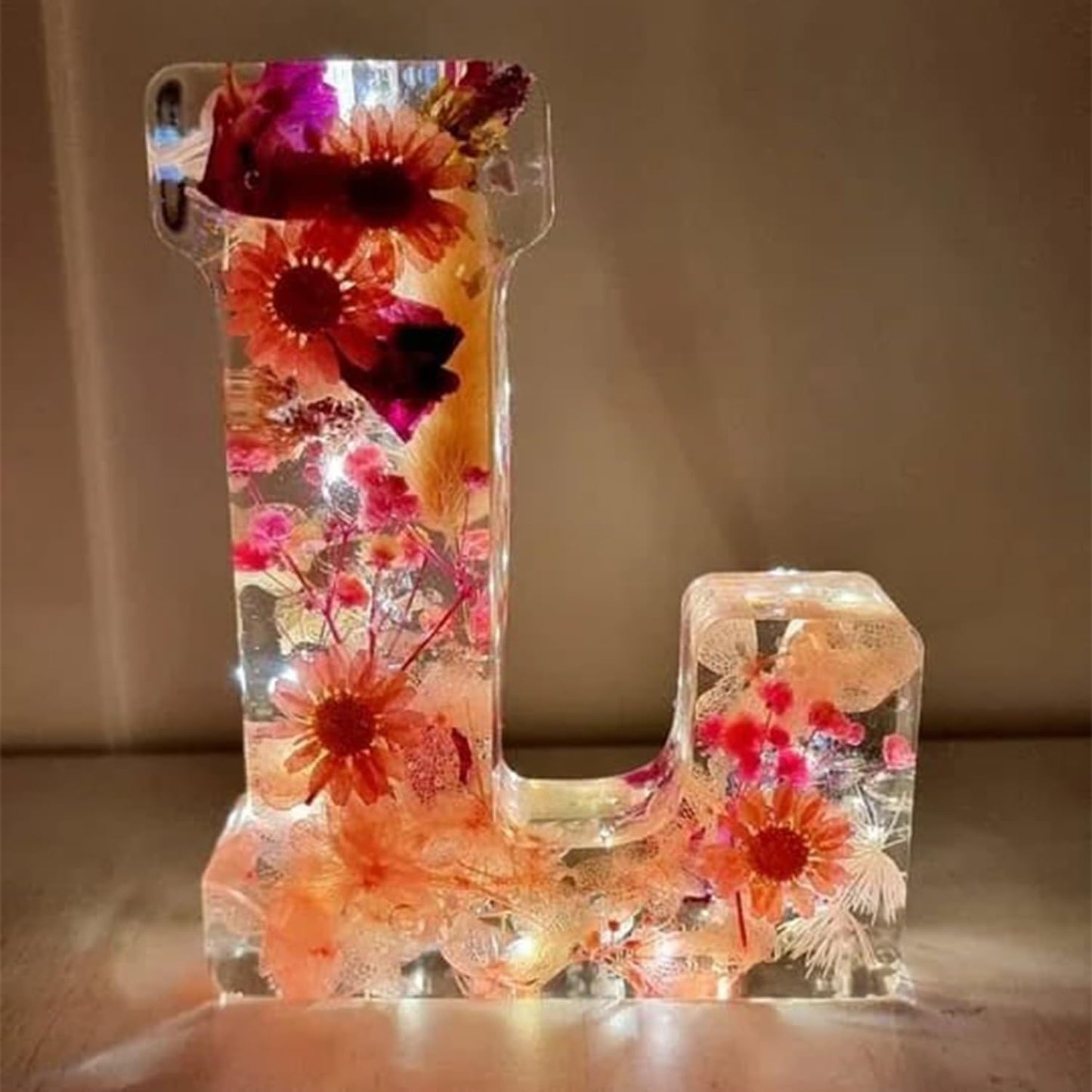 Lampe Résine Élégante aux Fleurs Séchées