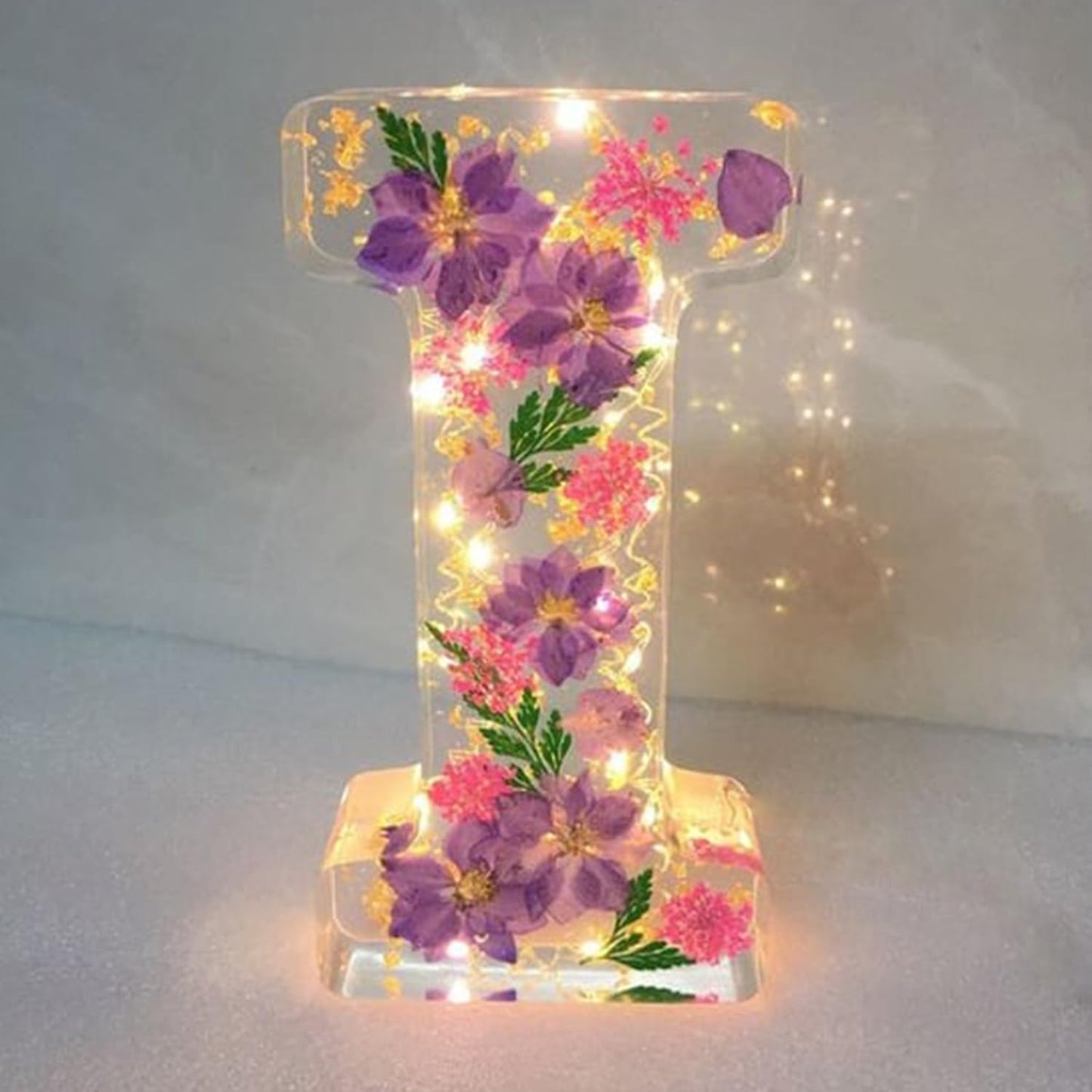Lampe Résine Élégante aux Fleurs Séchées
