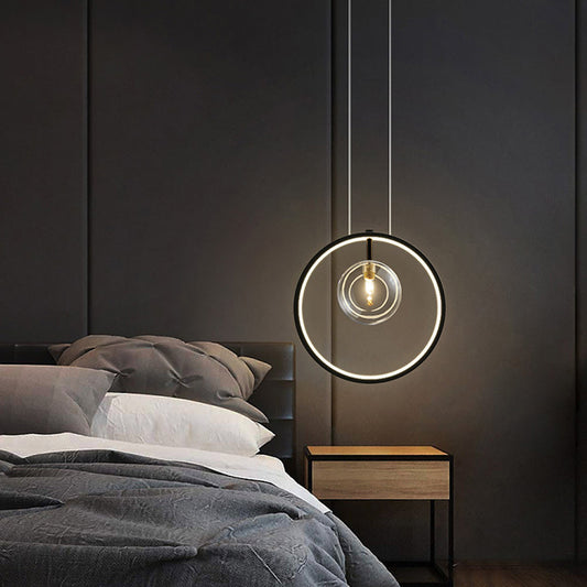 Lampe suspension métal rétro avec abat-jour verre - Foivo