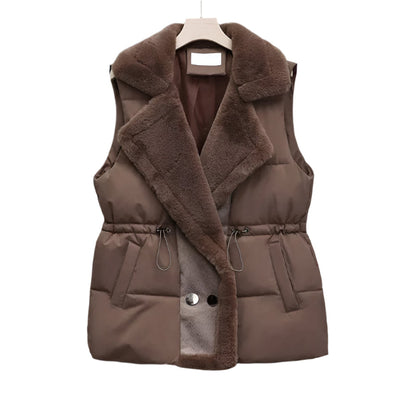 Gilet Douillet en Duvet de Luxe au Col en Fourrure Synthétique