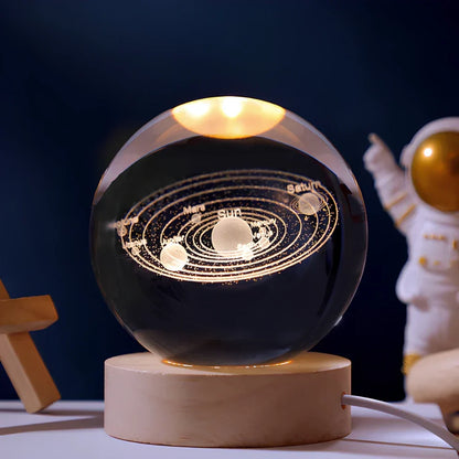 Lampe de Nuit en Bois avec Boule de Cristal