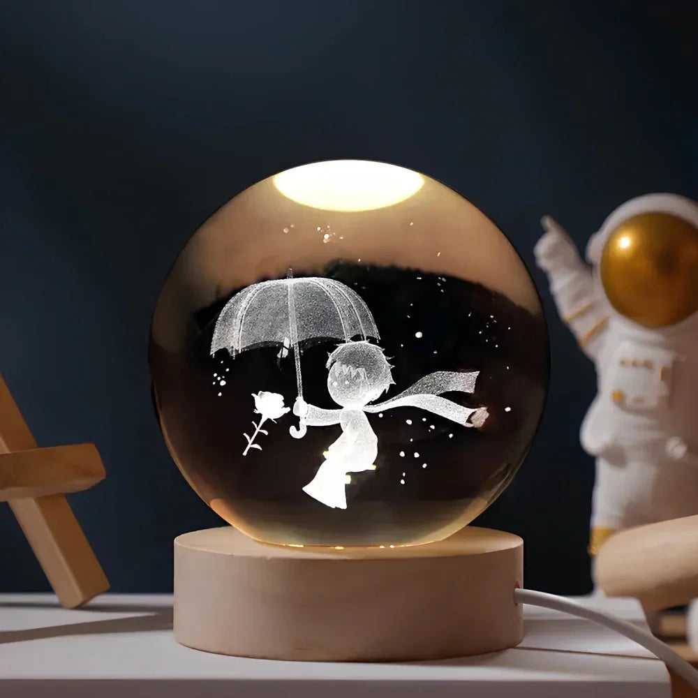Lampe de Nuit en Bois avec Boule de Cristal