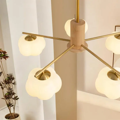 Lustre Design Bois et Métal avec Décorations en Coton