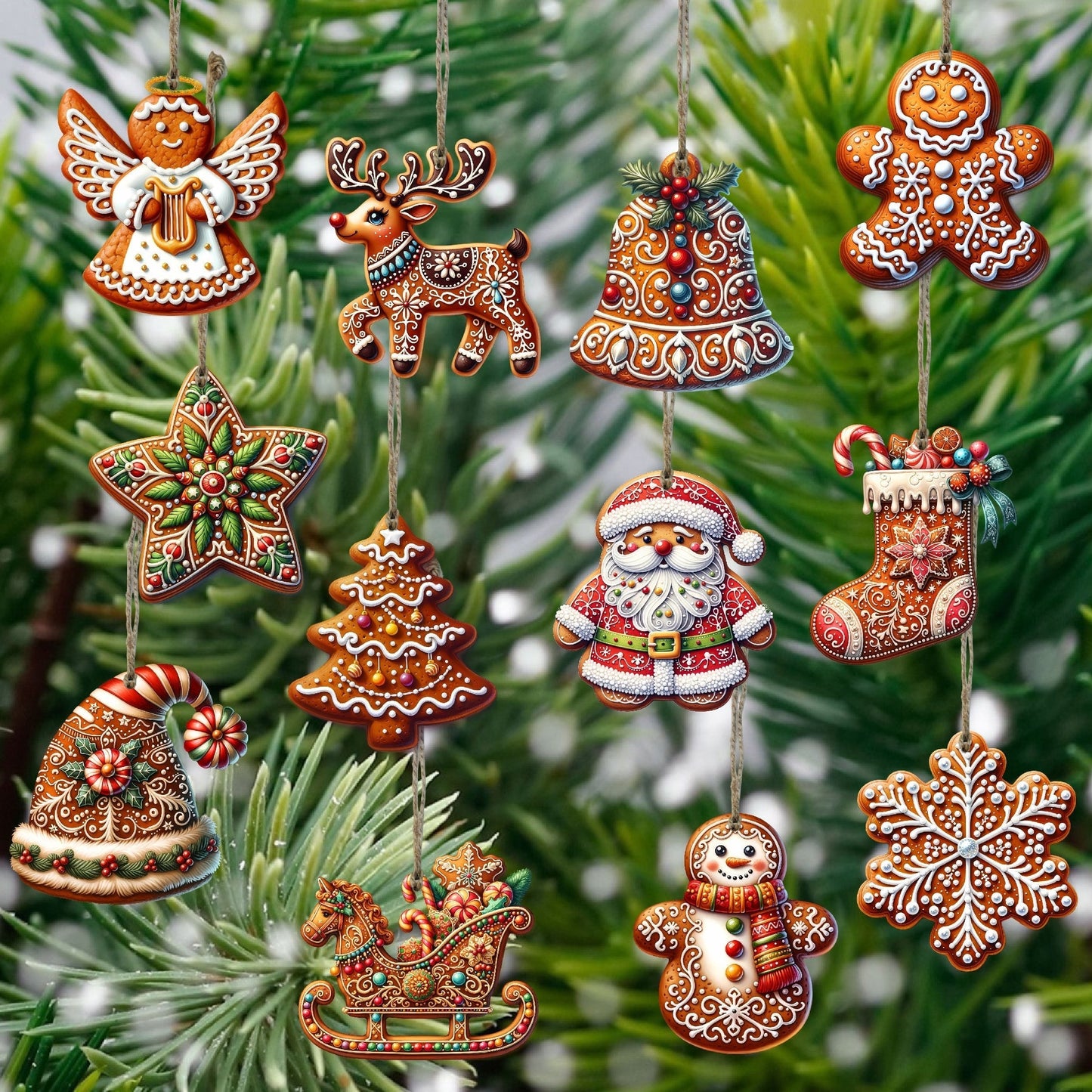 Décoration Noël en Bois Artisanal 12 Pièces - BlxckFR
