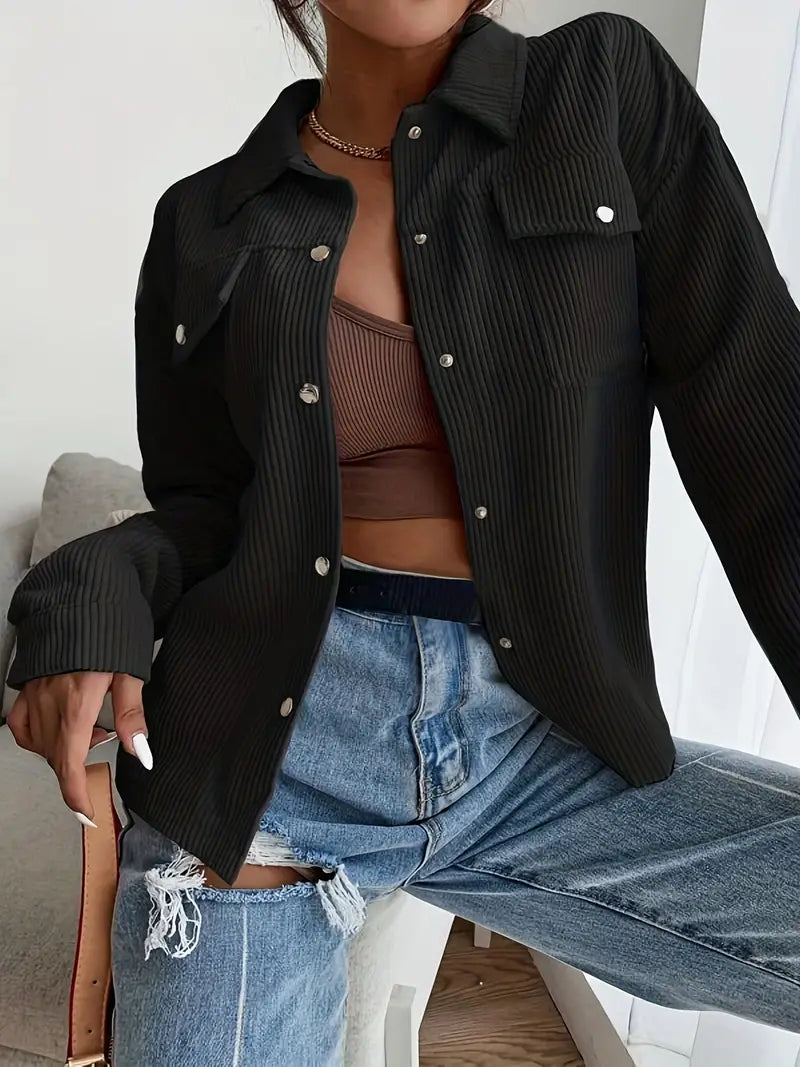 Veste Velours Douce à Boutons et Poches