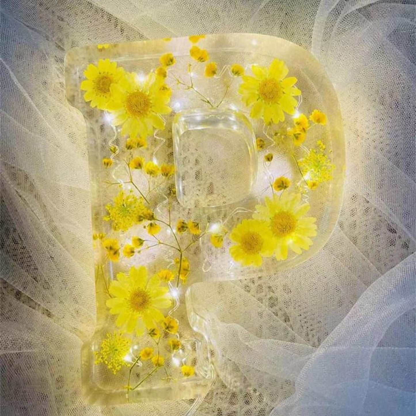Lampe Résine Élégante aux Fleurs Séchées