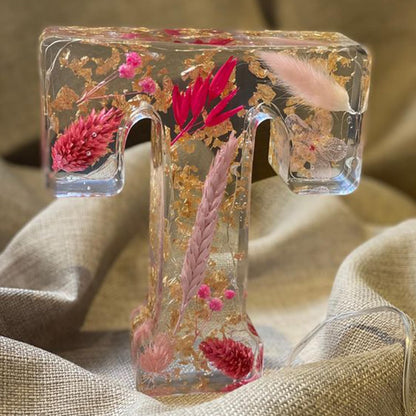Lampe Résine Élégante aux Fleurs Séchées