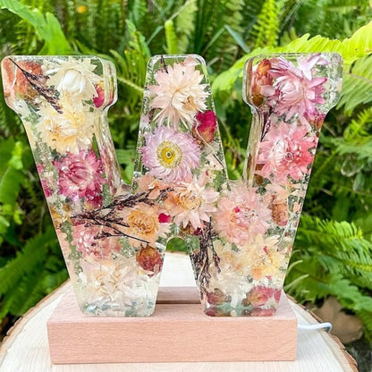 Lampe Résine Élégante aux Fleurs Séchées