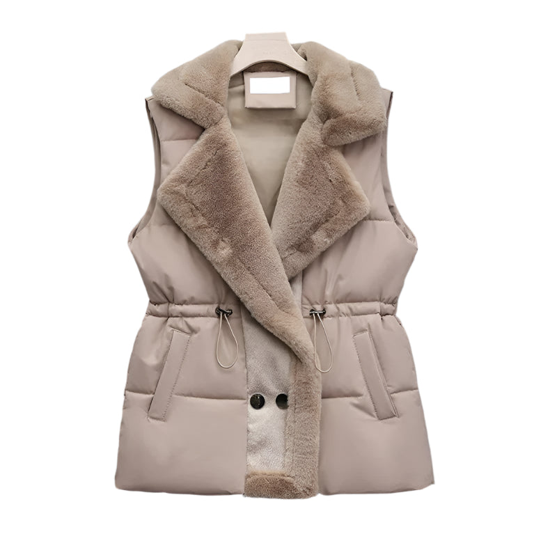 Gilet Douillet en Duvet de Luxe au Col en Fourrure Synthétique