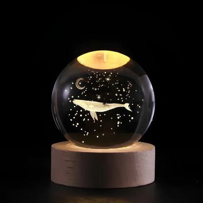 Lampe de Nuit en Bois avec Boule de Cristal