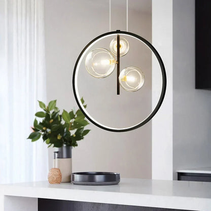 Lampe suspension métal rétro avec abat-jour verre